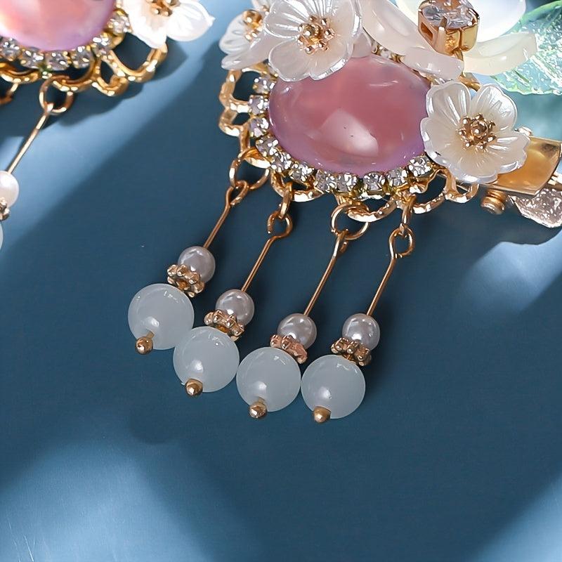 Vintage Flower Leaf Tassel Hairpin Hanfu Hairclip