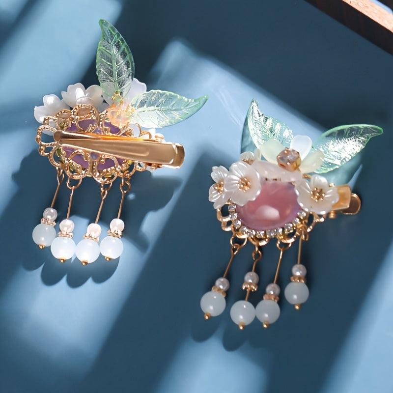 Vintage Flower Leaf Tassel Hairpin Hanfu Hairclip