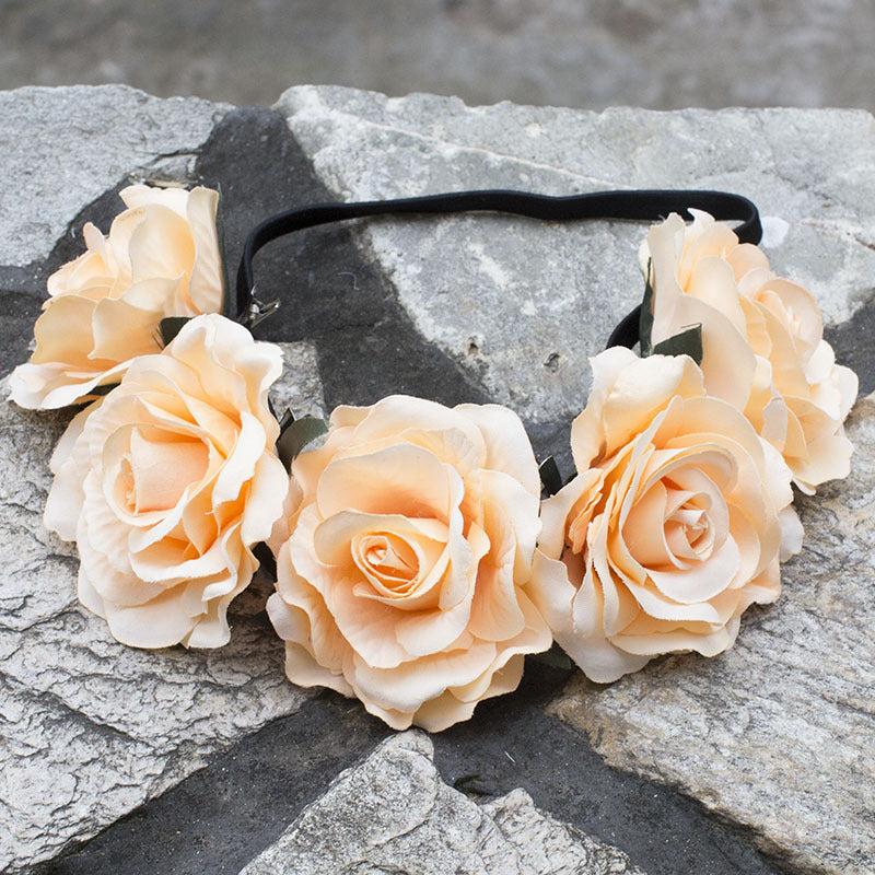 Hawaiian Stretchy Rose Flower Headband Elastic Head Hoop Floral Crown