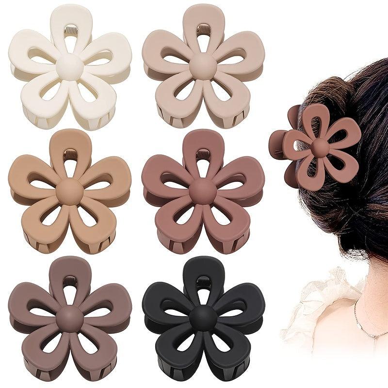 6pcs Flower Hair Claw Frosted Shark Claw Ponytail Holder Hair Clip Jaw Claw