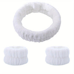 3pcs Soft Headband & Wristband Set for Face Washing Makeup Skincare