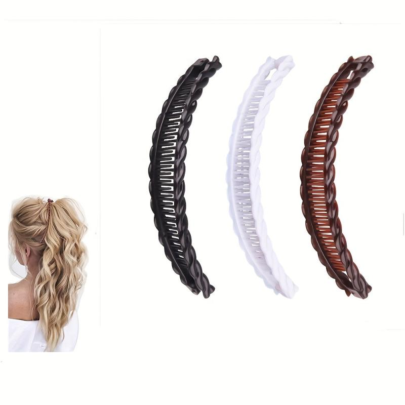 50 Hair Ties + 1 Solid Vintage Hair Clip Set Ladies Wave Comb Braid Hairstyle