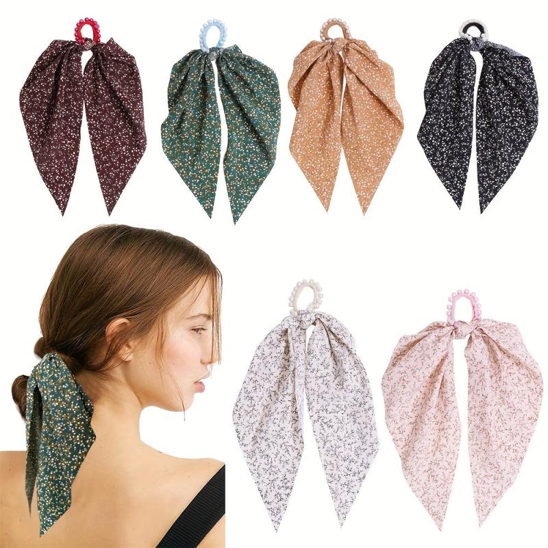 6pcs Long Streamer Hairband Flower Crackle Pastoral Hair Rope for Women