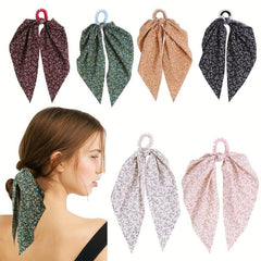 6pcs Long Streamer Hairband Flower Crackle Pastoral Hair Rope for Women