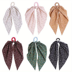 6pcs Long Streamer Hairband Flower Crackle Pastoral Hair Rope for Women