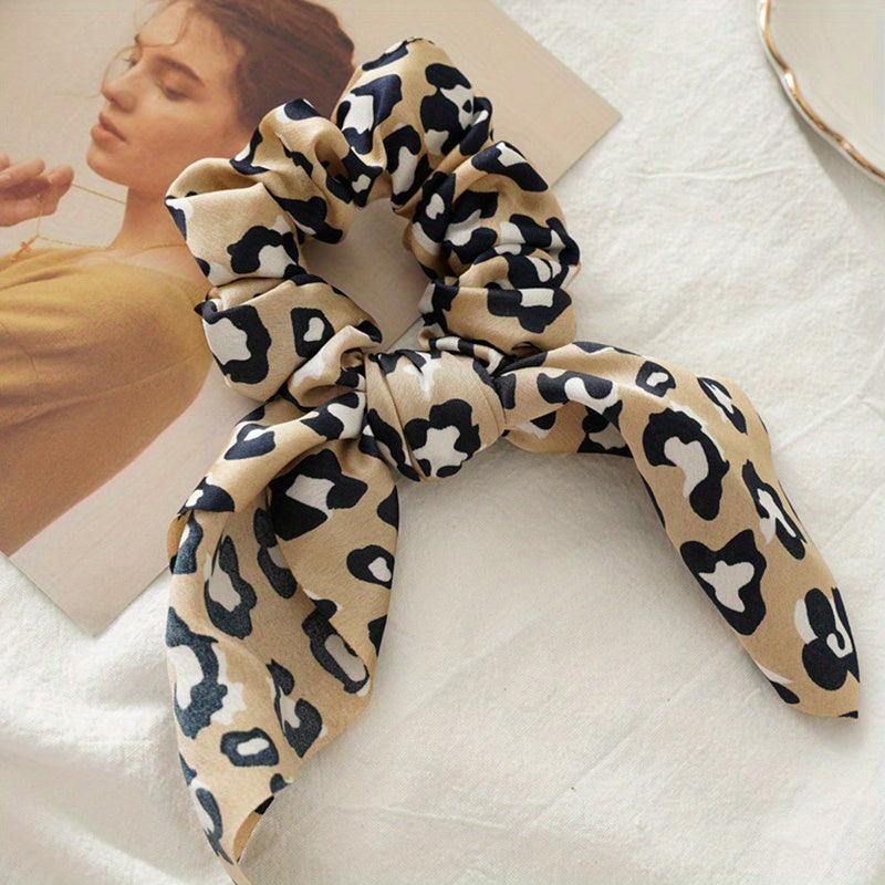 Leopard Pattern Scarf Scrunchies Hair Tie Satin Hair Rope Vintage