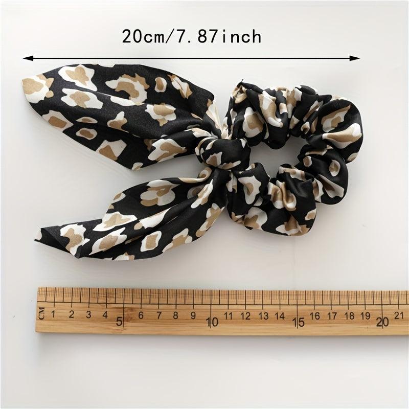 Leopard Pattern Scarf Scrunchies Hair Tie Satin Hair Rope Vintage
