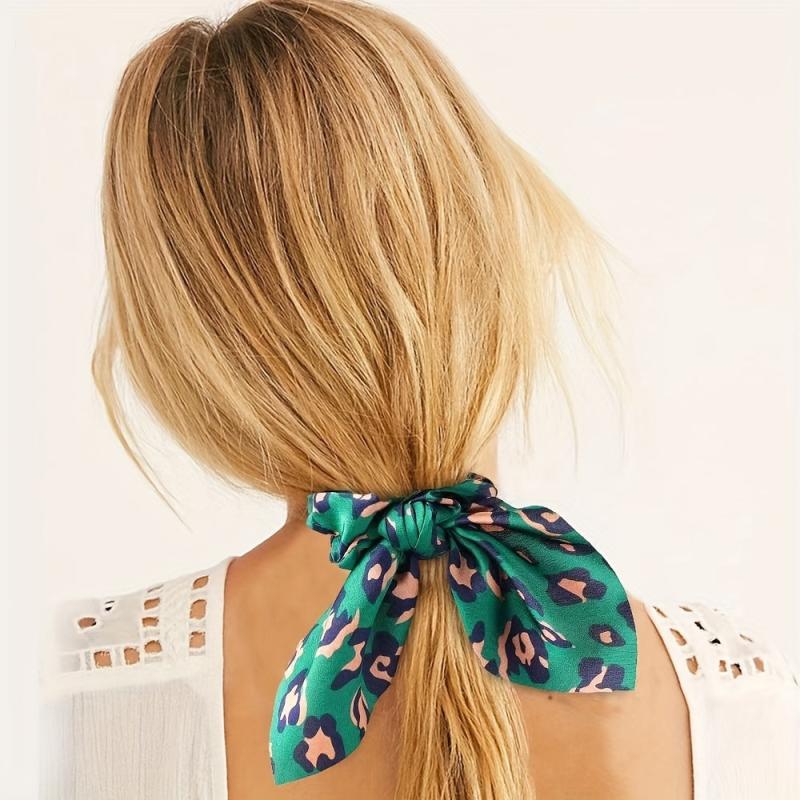 Leopard Pattern Scarf Scrunchies Hair Tie Satin Hair Rope Vintage
