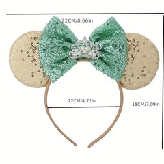 Sequin Mouse Ears Headband Faux Pearl Hoop Hair Accessories