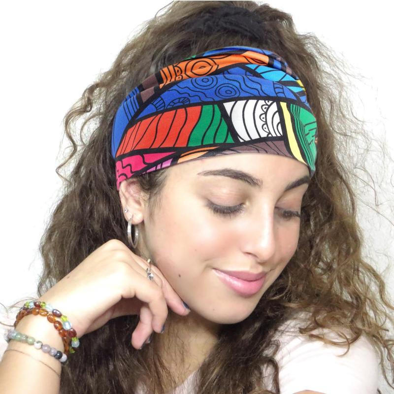Boho Headband Elastic Wide Hair Band Colorful Headdress Sports Sweatband