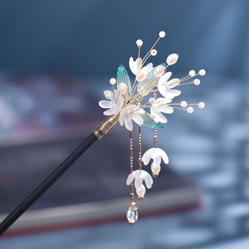 Chinese Antique Style Tassel Hairpin Beaded Flower Hair Pin