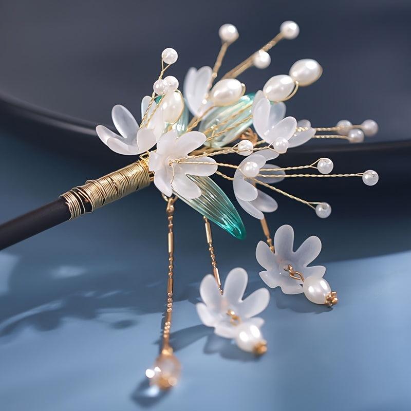 Chinese Antique Style Tassel Hairpin Beaded Flower Hair Pin