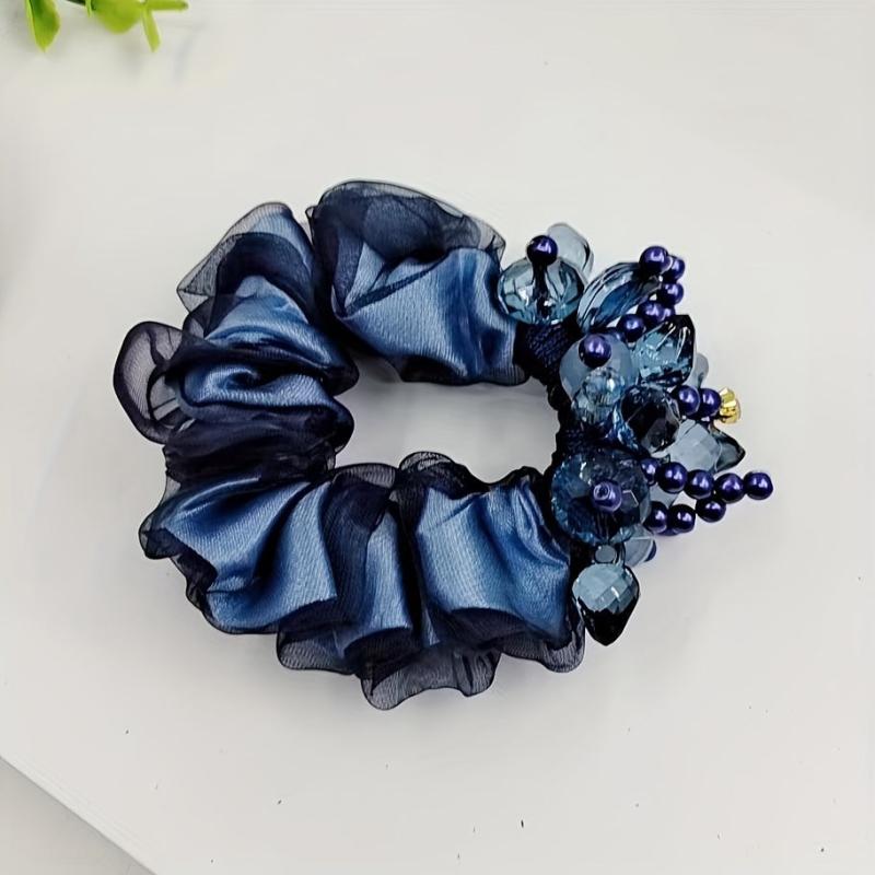Crystal Beaded Scrunchies Organza Hair Tie Hair Accessories