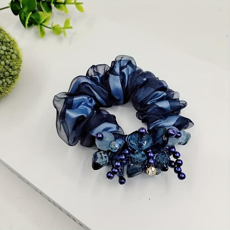 Crystal Beaded Scrunchies Organza Hair Tie Hair Accessories