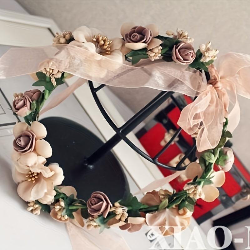 Adjustable Flower Head Hoop Wedding Wreath Bridal Headdress Tiara