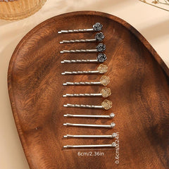 12pcs Rose & Rhinestone Decor Hair Clip Bobby Pin Non Slip Hair Accessory