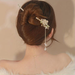 Orchid Flower Hair Pin With Tassel Hair Stick