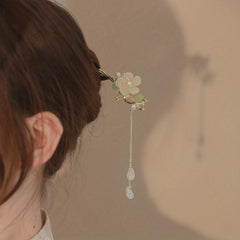 Orchid Flower Hair Pin With Tassel Hair Stick