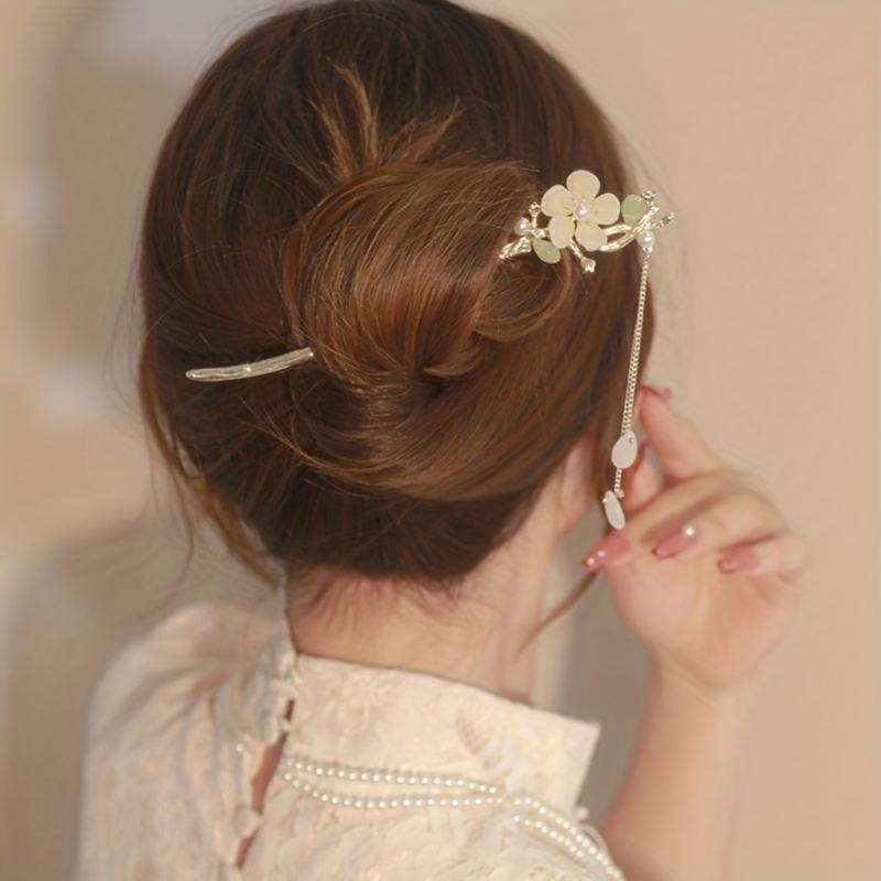 Orchid Flower Hair Pin With Tassel Hair Stick