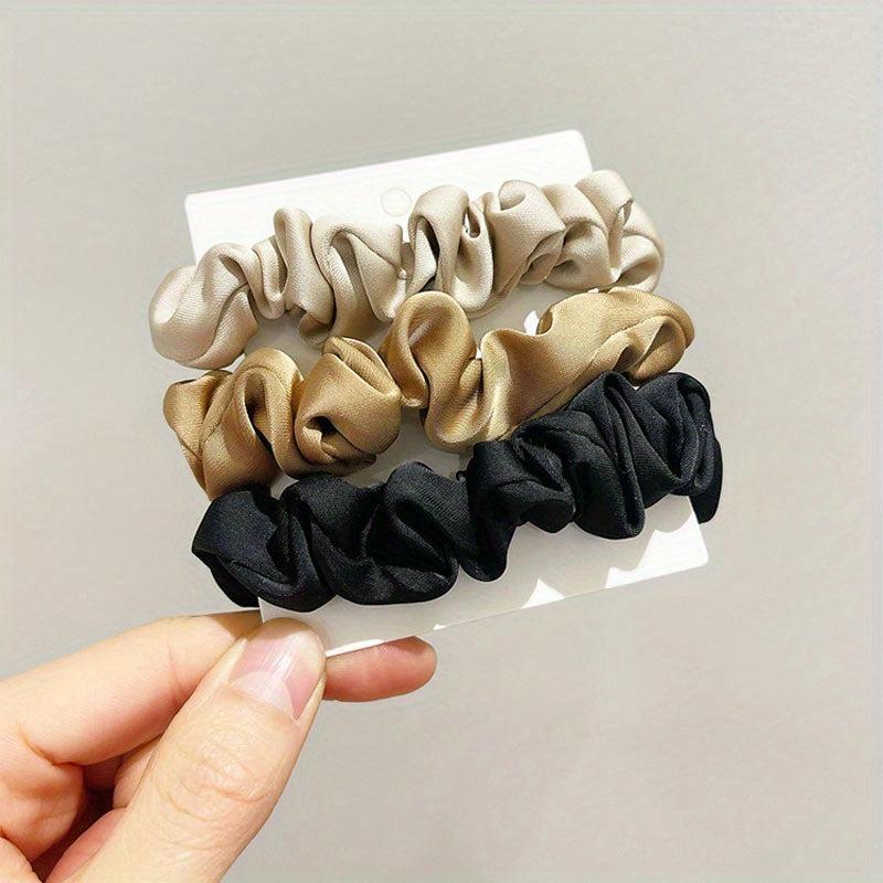Vintage Wide Satin Scrunchie Hair Tie Head Rope High Ponytail Leather Band