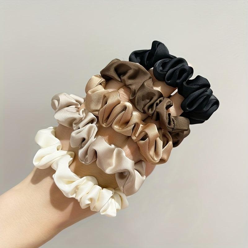 Vintage Wide Satin Scrunchie Hair Tie Head Rope High Ponytail Leather Band