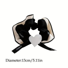 2Pcs Small Seamless Hair Scrunchies Set Heart Decor Ponytail Bands Gift