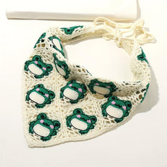 Frog Pattern Hollow Crochet Triangle Scarf Headband Hair Accessories
