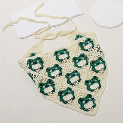 Frog Pattern Hollow Crochet Triangle Scarf Headband Hair Accessories