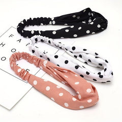 Polka Dotted Twisted Fabric Elastic Headband Soft Hair Band