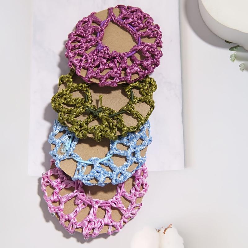 Crochet Hair Bun Cover With Rhinestones Solid Head Bun Net Hair Accessories