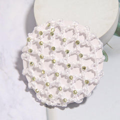 Crochet Hair Bun Cover With Rhinestones Solid Head Bun Net Hair Accessories
