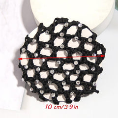 Crochet Hair Bun Cover With Rhinestones Solid Head Bun Net Hair Accessories