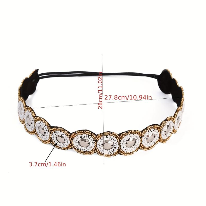 Vintage Bridal Headwear Beaded Hair Band Crystal Rhinestone Head Jewelry