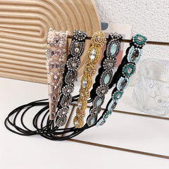 Vintage Bridal Headwear Beaded Hair Band Crystal Rhinestone Head Jewelry