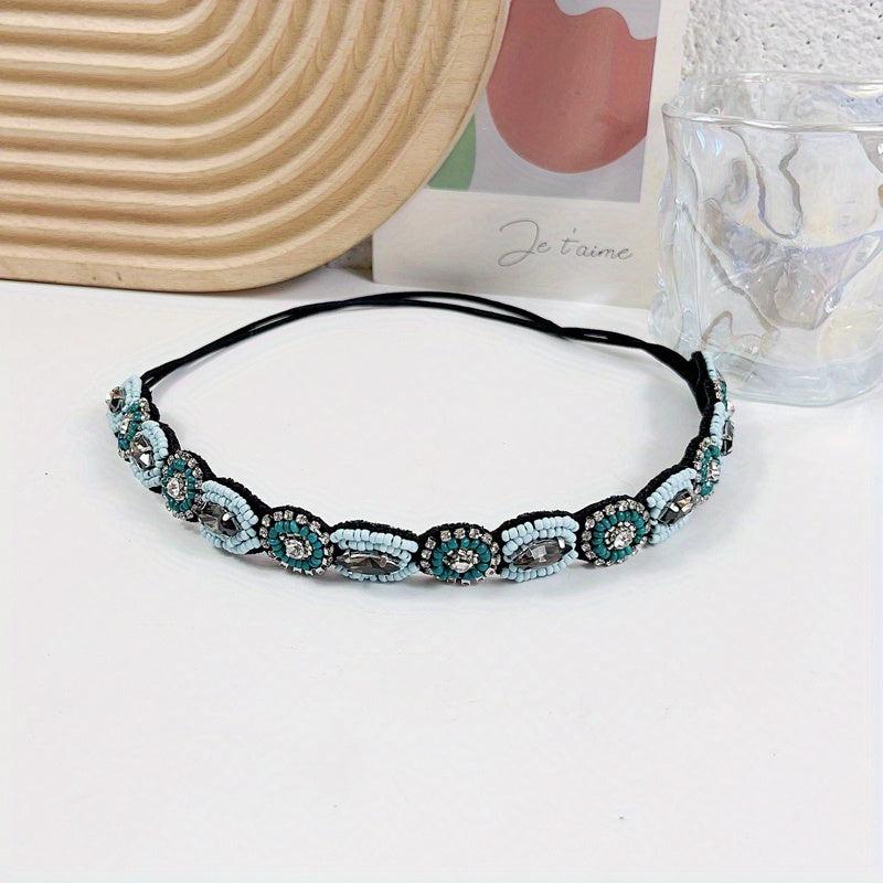 Vintage Bridal Headwear Beaded Hair Band Crystal Rhinestone Head Jewelry
