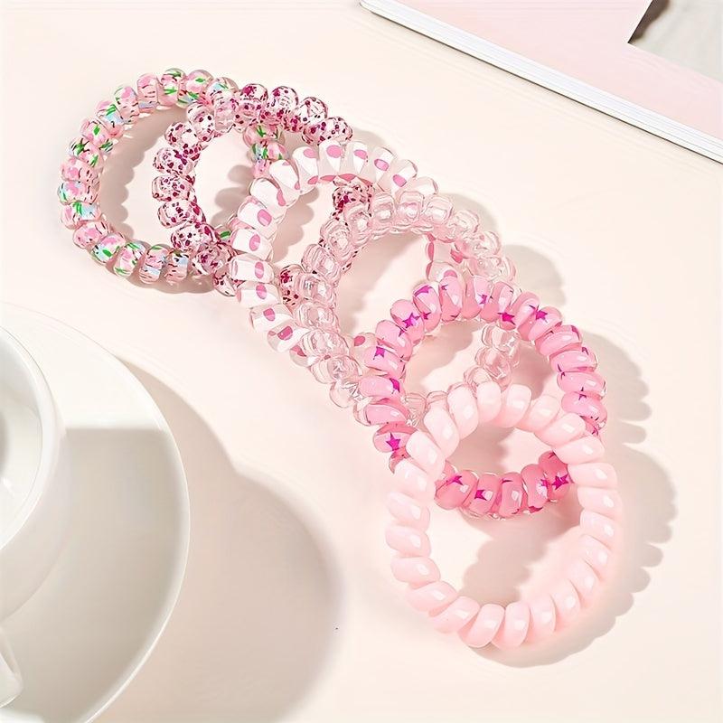 6pcs Spiral Hair Tie Gradient Elastic Hair Bands Ponytail Holder