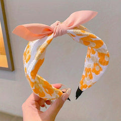 Sweet Floral Print Bow Headband Hair Accessories Women Girls