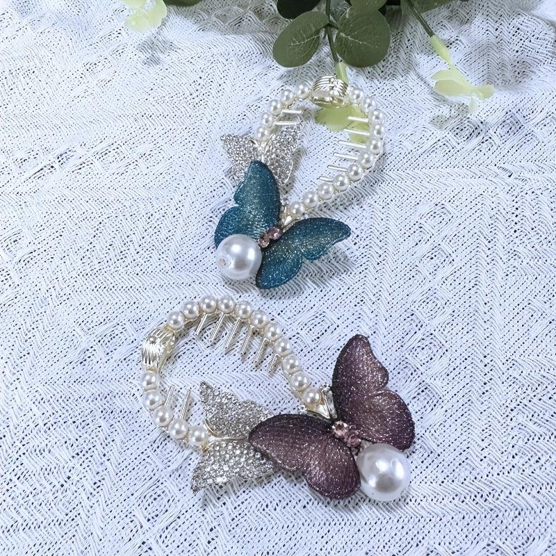 Vintage Butterfly Hair Claw Clip with Faux Pearl