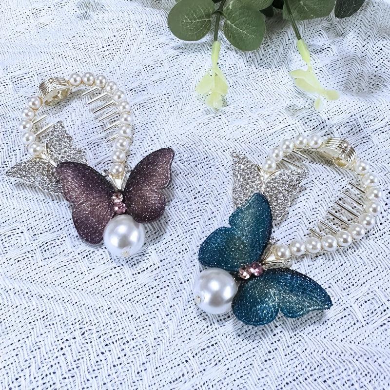 Vintage Butterfly Hair Claw Clip with Faux Pearl