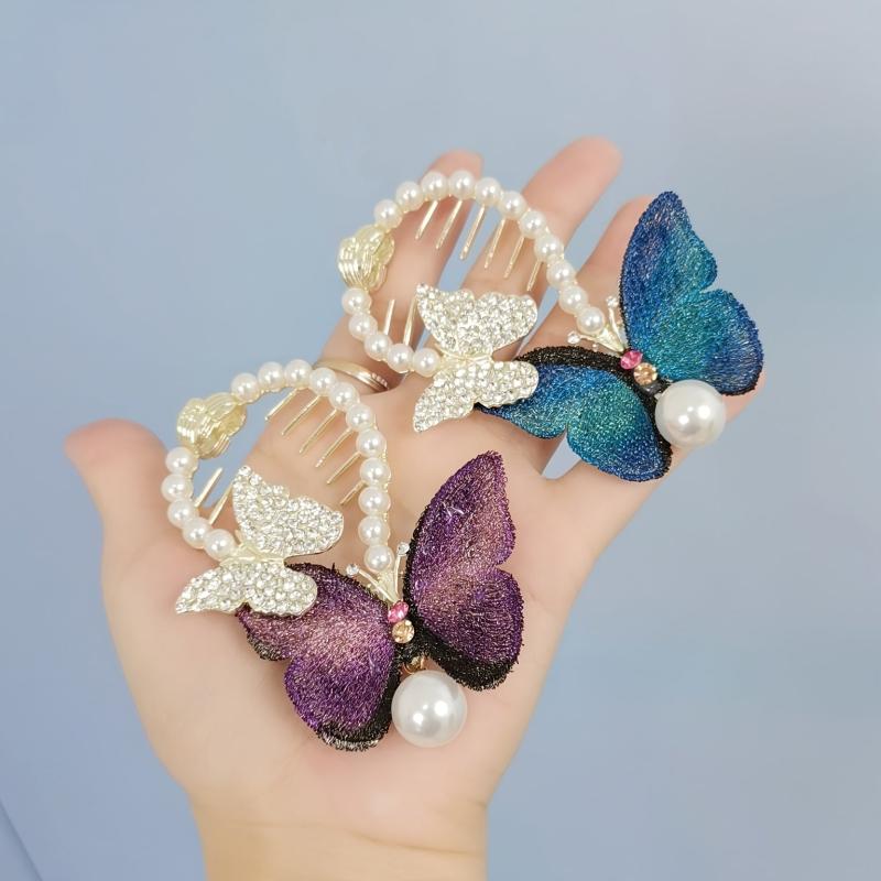 Vintage Butterfly Hair Claw Clip with Faux Pearl