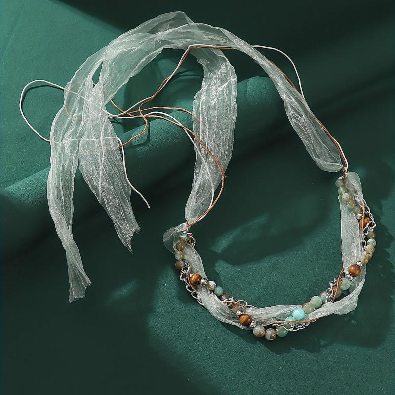 Boho Beaded Headband Lace Ponytail Holder Hair Tie