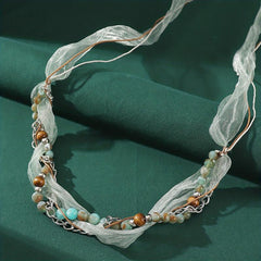 Boho Beaded Headband Lace Ponytail Holder Hair Tie
