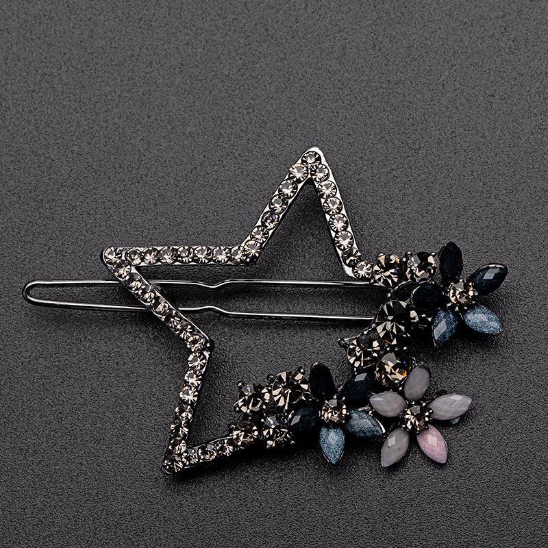Vintage Rhinestone Star Flower Hair Clip Y2K Barrette Hairpin