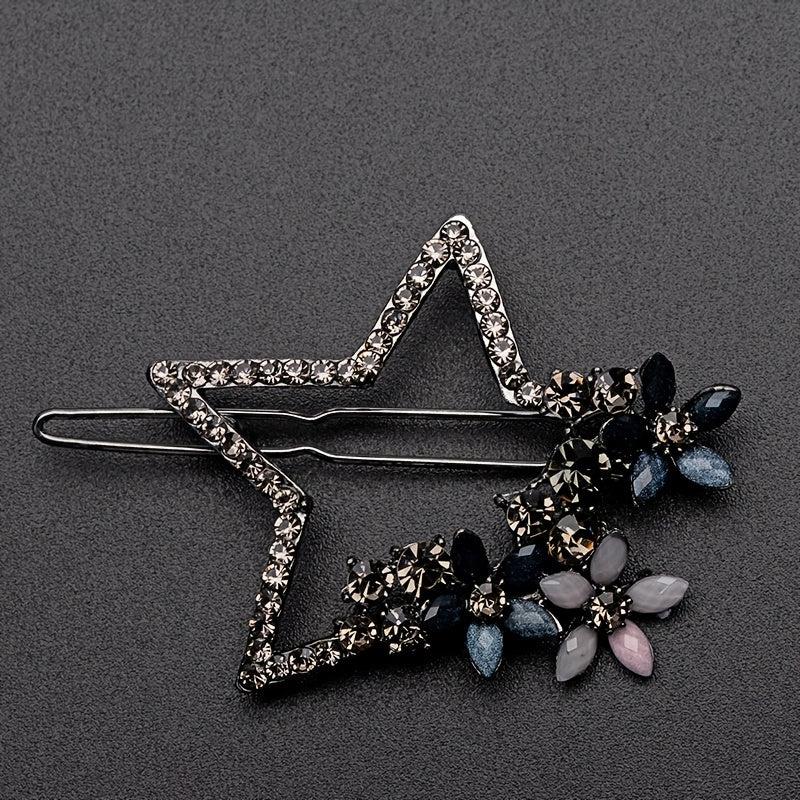 Vintage Rhinestone Star Flower Hair Clip Y2K Barrette Hairpin