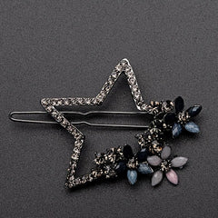 Vintage Rhinestone Star Flower Hair Clip Y2K Barrette Hairpin