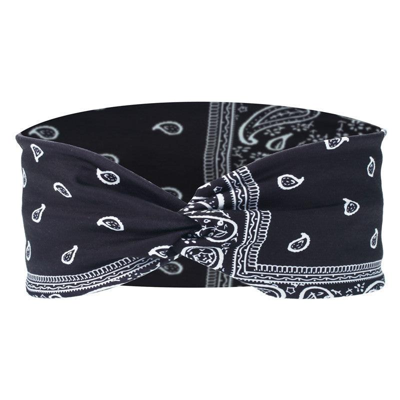 Paisley Print Hair Band Wide Knotted Headband Stretchy Boho Headband