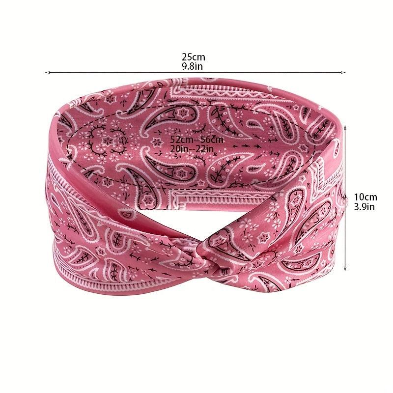 Paisley Print Hair Band Wide Knotted Headband Stretchy Boho Headband