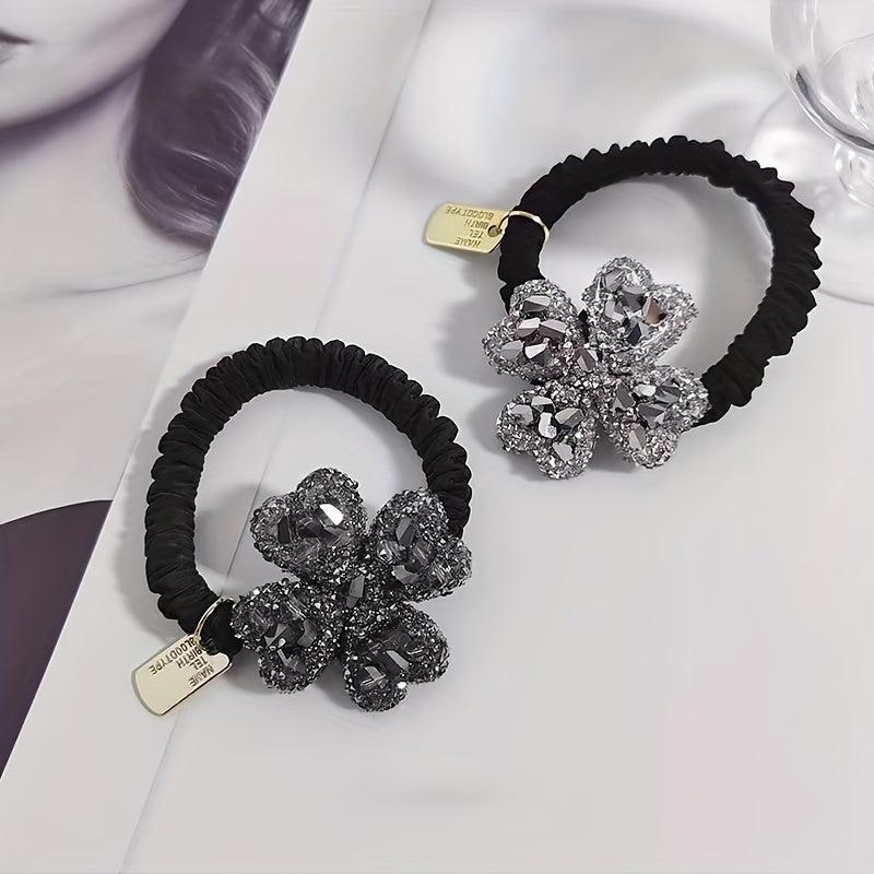 Rhinestone Four Leaf Clover Hair Tie Jewelry Hair Elastic
