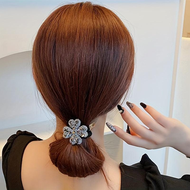Rhinestone Four Leaf Clover Hair Tie Jewelry Hair Elastic