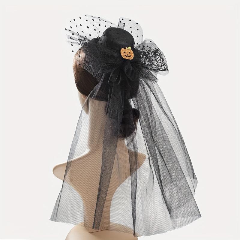 Halloween Pumpkin Decor Head Veil Mesh Lace Hair Accessory